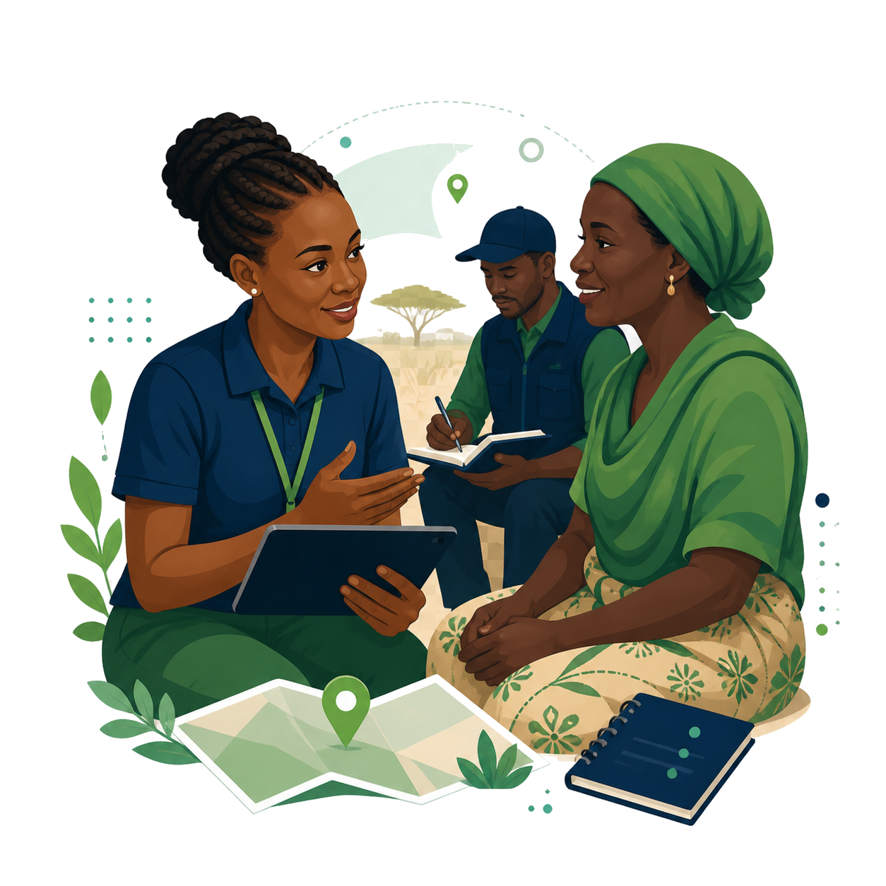 Researcher gathering insights from a community participant in the field